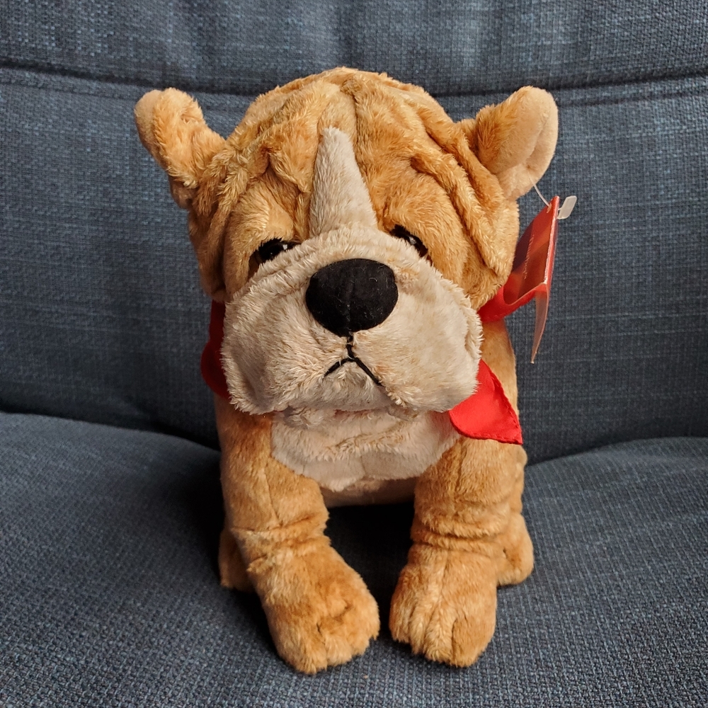 Russ Berrie Thurber Plush Sharpei Bulldog Puppy Dog w/ Red Bandanna 7” Soft Toy